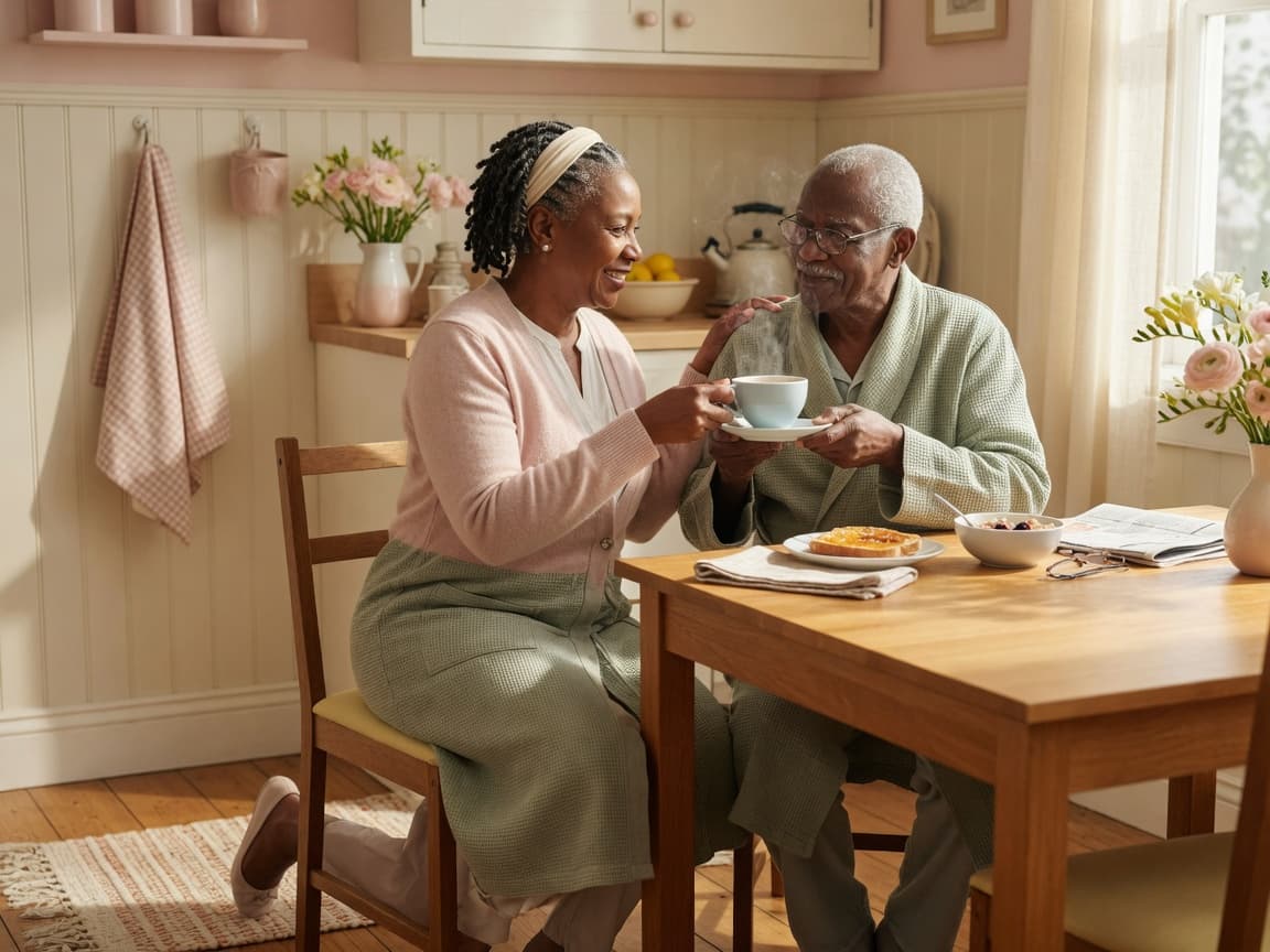 Illinois family caregiver sharing breakfast with a loved one at home