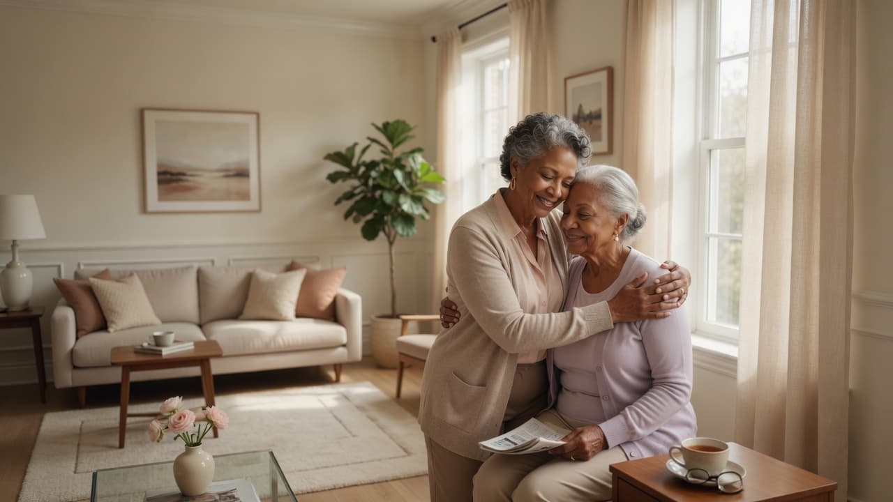 Illinois family caregiver embracing a loved one at home